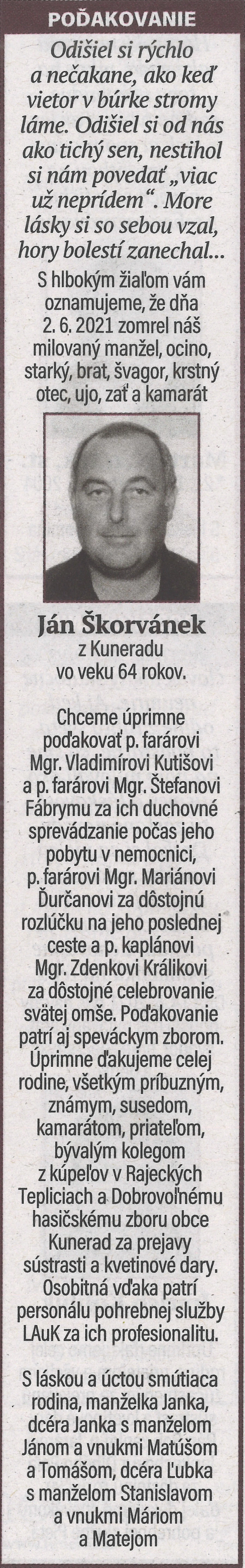 Poďakovanie 141 - pohrebné služby LAuK
