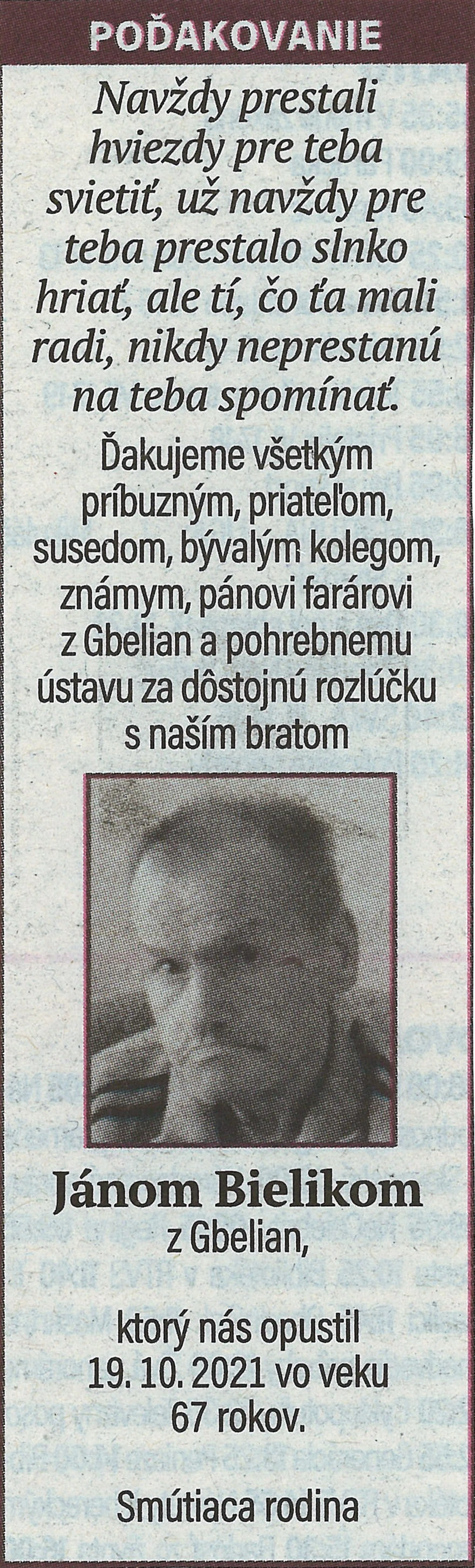 Poďakovanie 134 - pohrebné služby LAuK