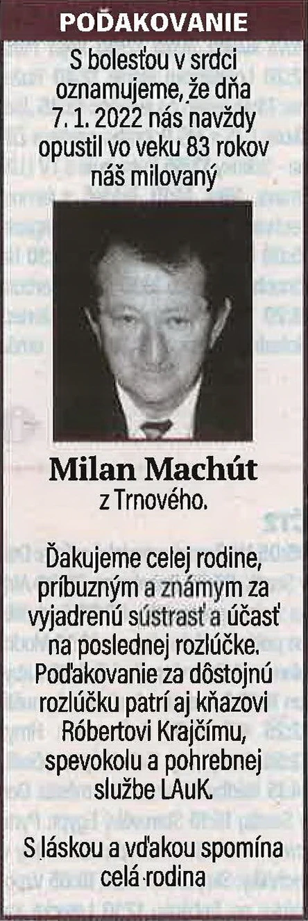 Poďakovanie 127 - pohrebné služby LAuK