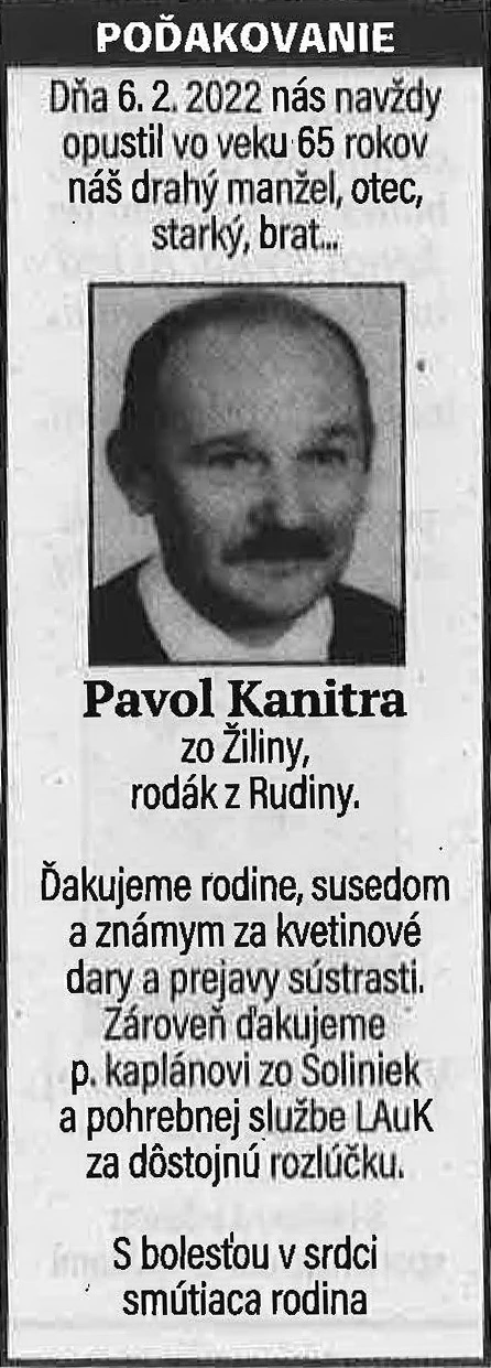 Poďakovanie 120 - pohrebné služby LAuK