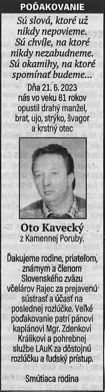Poďakovanie 88 - pohrebné služby LAuK