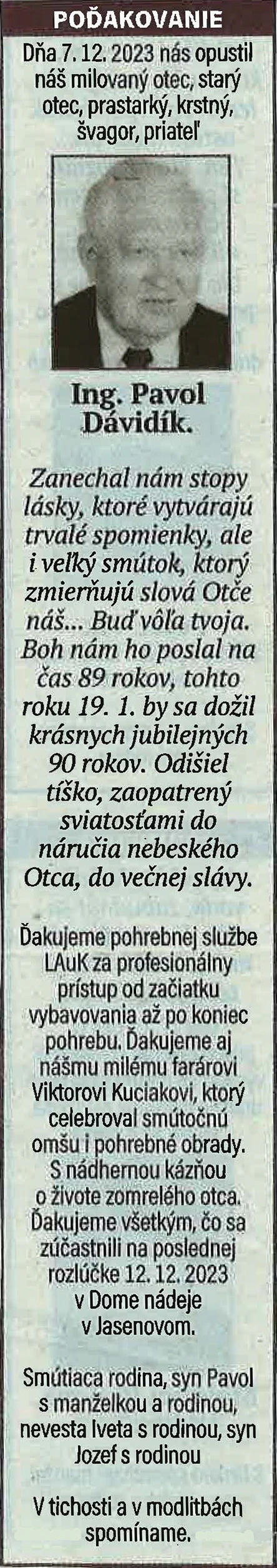 Poďakovanie 74 - pohrebné služby LAuK