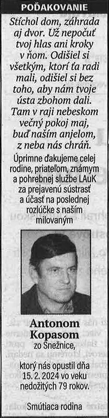Poďakovanie 68 - pohrebné služby LAuK