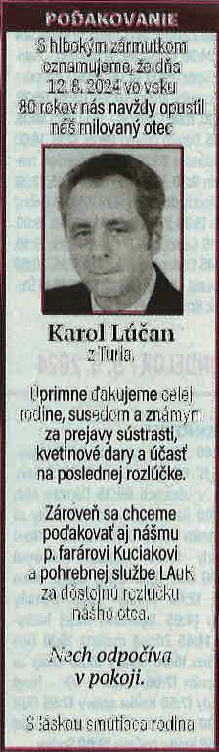 Poďakovanie 63 - pohrebné služby LAuK