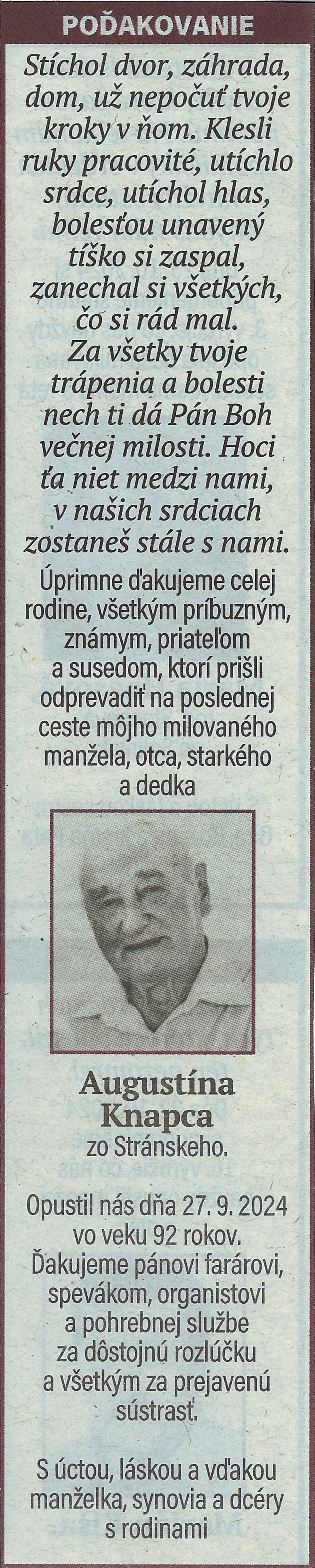 Poďakovanie 60 - pohrebné služby LAuK
