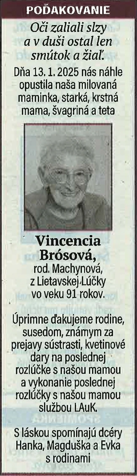 Poďakovanie 48 - pohrebné služby LAuK