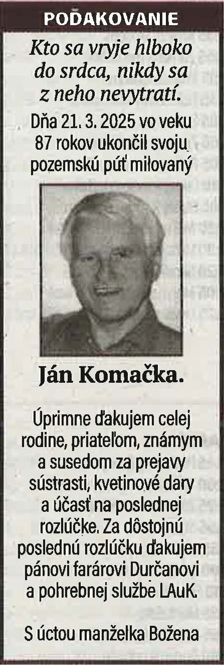 Poďakovanie 41 - pohrebné služby LAuK