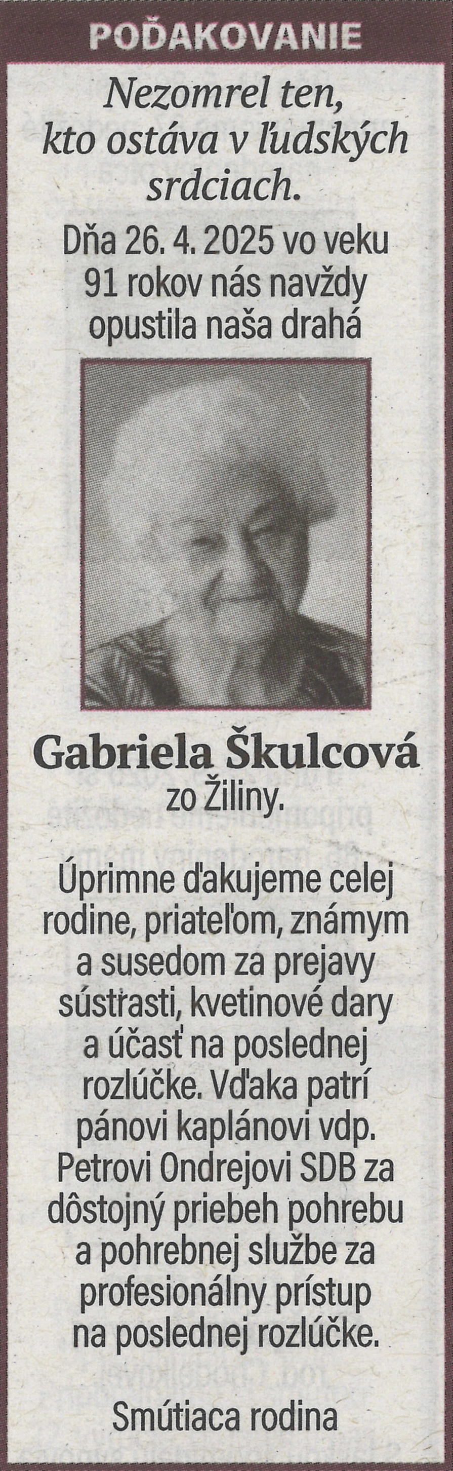 Poďakovanie 36 - pohrebné služby LAuK