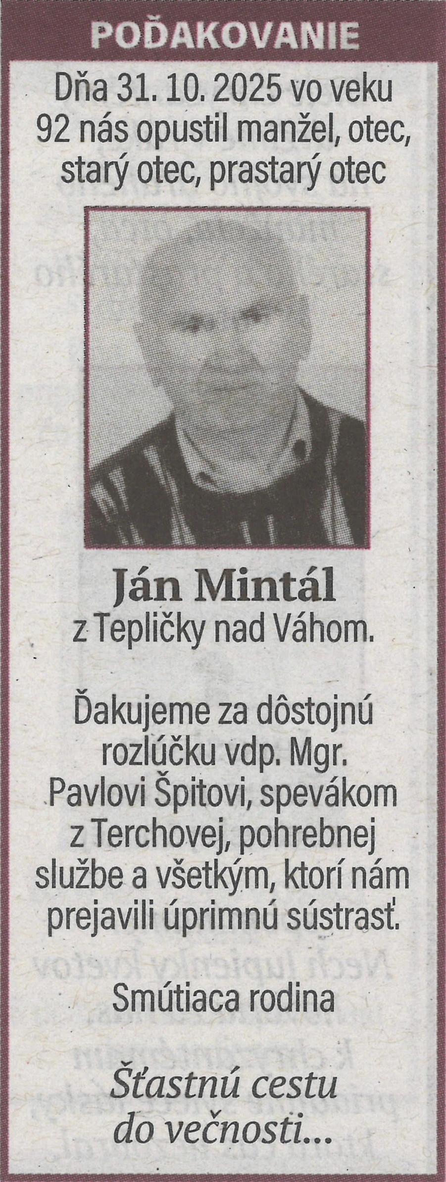 Poďakovanie 28 - pohrebné služby LAuK