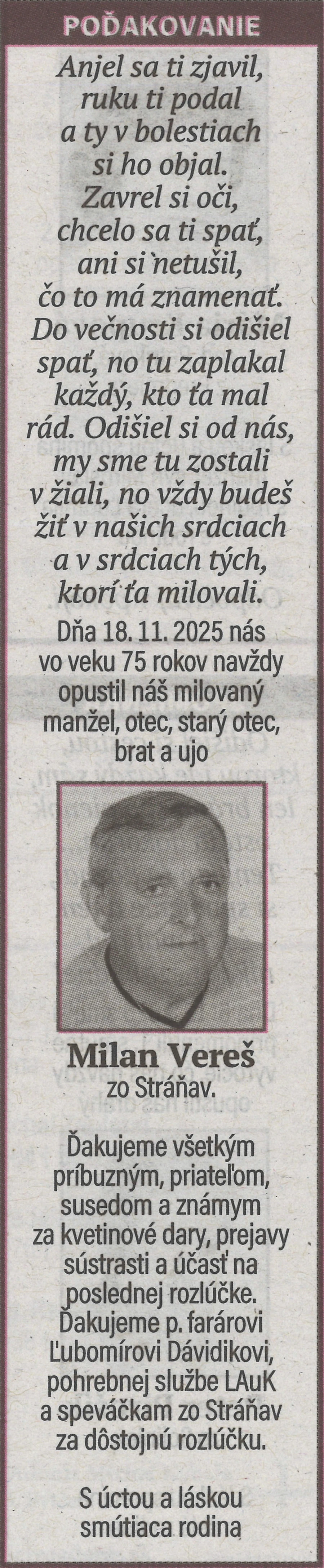 Poďakovanie 23 - pohrebné služby LAuK